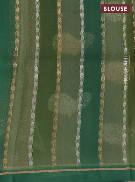 Banarasi organza silk saree pastel green and green with rangakt weaves and zari woven simple border