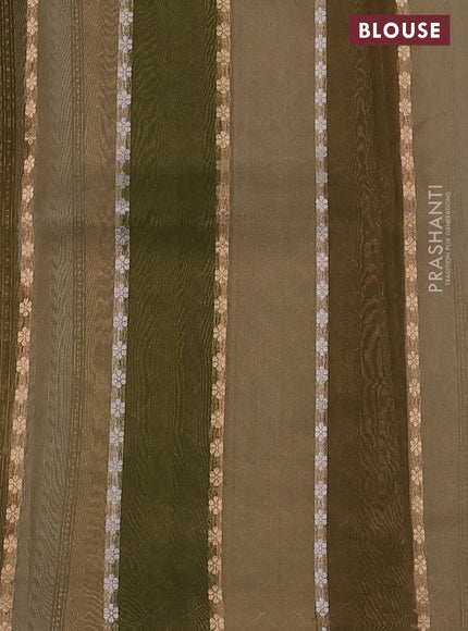 Banarasi organza silk saree beige and sap green with rangakt weaves and zari woven piping boder