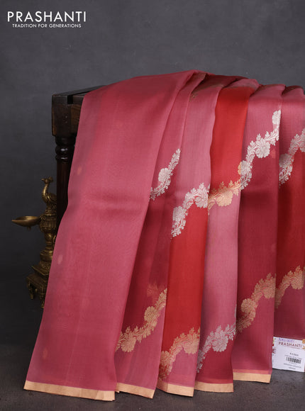 Banarasi organza silk saree maroon with rangakt weaves and zari woven piping boder
