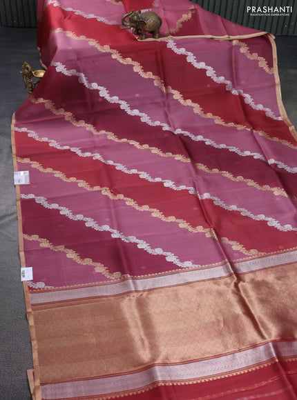 Banarasi organza silk saree maroon with rangakt weaves and zari woven piping boder
