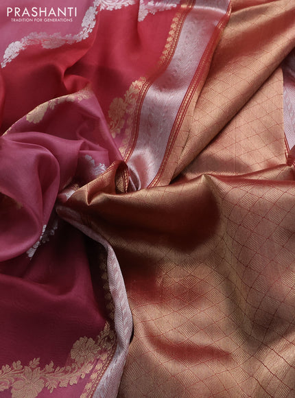 Banarasi organza silk saree maroon with rangakt weaves and zari woven piping boder