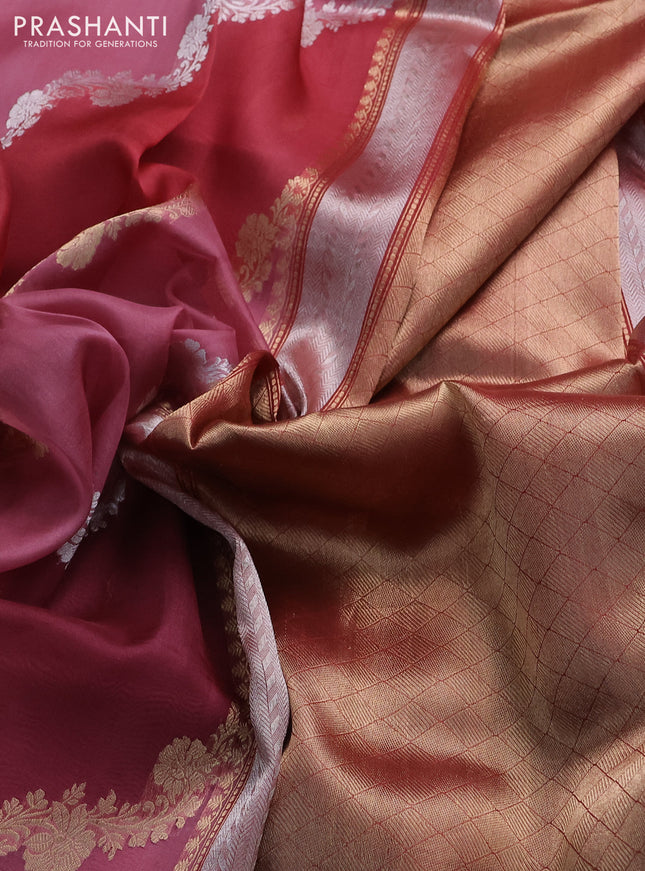 Banarasi organza silk saree maroon with rangakt weaves and zari woven piping boder