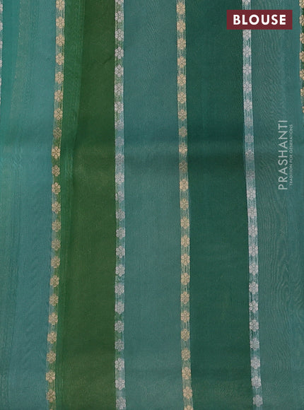 Banarasi organza silk saree teal green with rangakt weaves and zari woven piping boder