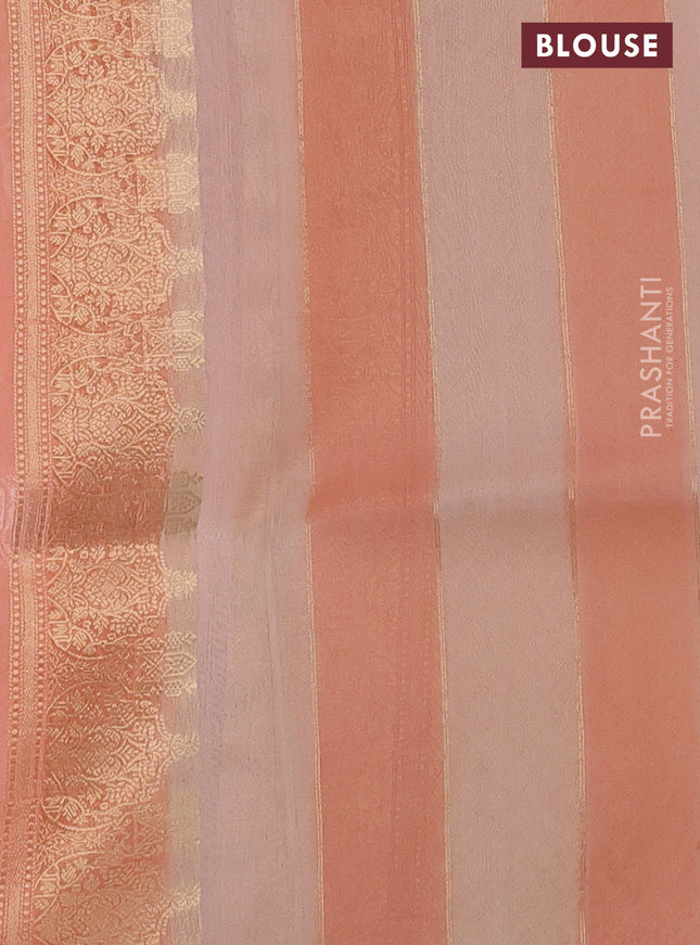 Banarasi organza silk saree off white and peach orange with rangakt weaves and zari woven piping boder