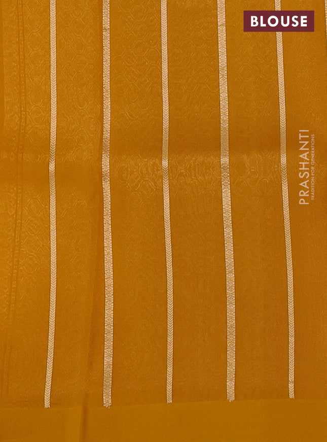 Banarasi organza silk saree mustard yellow with silver & gold zari woven buttas and satin border