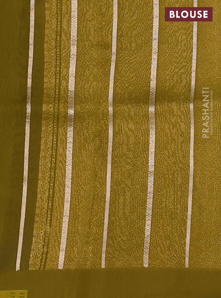 Banarasi organza silk saree mehendi green with silver & gold zari woven buttas and satin border