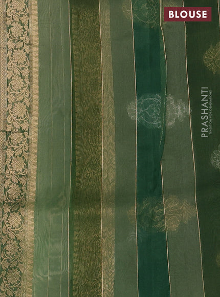 Banarasi organza silk saree pastel green and sap green with allover silver & gold zari weaves and zari woven piping boder