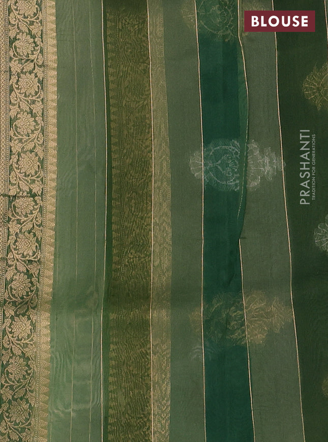 Banarasi organza silk saree pastel green and sap green with allover silver & gold zari weaves and zari woven piping boder