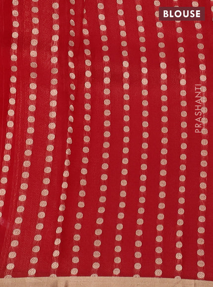 Banarasi organza silk saree red with silver & gold zig zag weaves and zari woven border