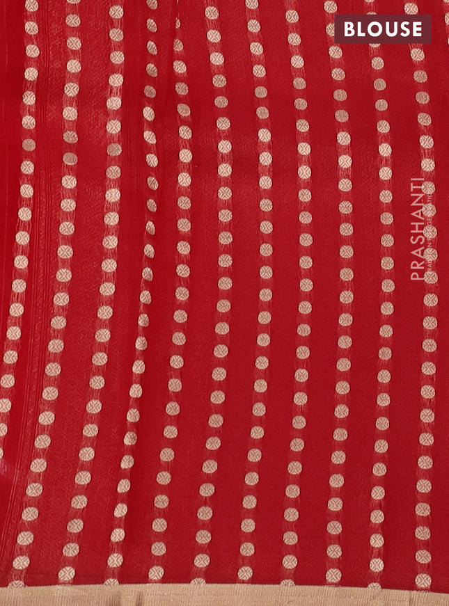 Banarasi organza silk saree red with silver & gold zig zag weaves and zari woven border