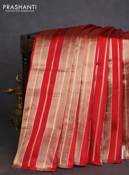 Pure organza silk saree red with allover zari woven stripes pattern in borderless style