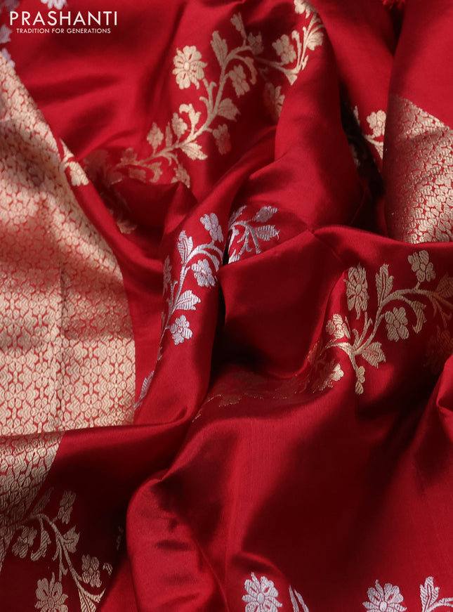 Pure organza silk saree red with allover zari woven stripes pattern in borderless style
