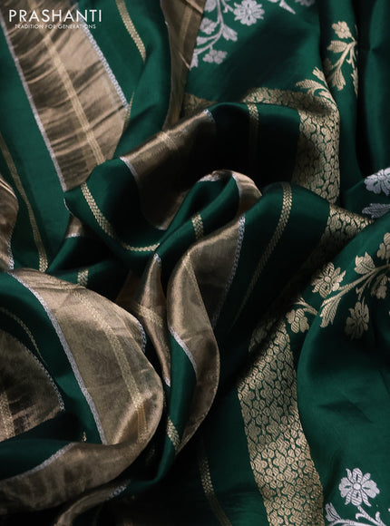 Pure organza silk saree green with allover zari woven stripes pattern in borderless style
