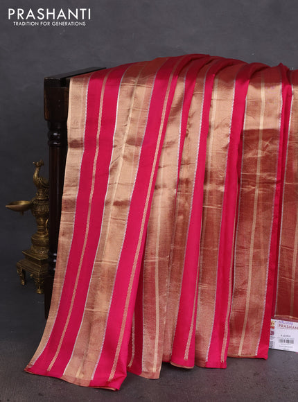 Pure organza silk saree pink with allover zari woven stripes pattern in borderless style