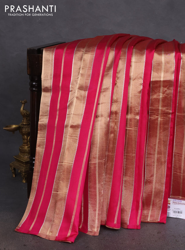 Pure organza silk saree pink with allover zari woven stripes pattern in borderless style