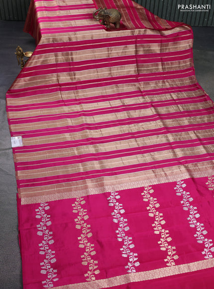 Pure organza silk saree pink with allover zari woven stripes pattern in borderless style