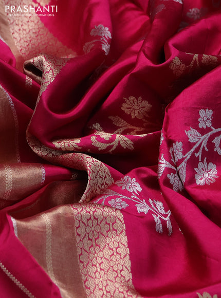 Pure organza silk saree pink with allover zari woven stripes pattern in borderless style