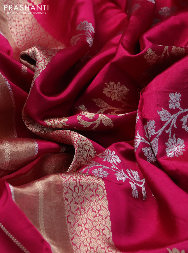 Pure organza silk saree pink with allover zari woven stripes pattern in borderless style