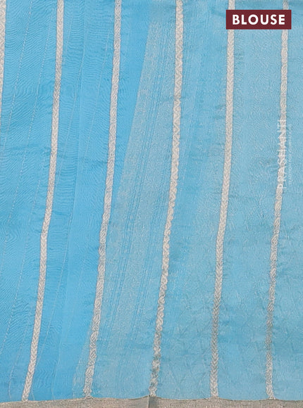 Banarasi organza silk saree pastel green and pastel blue with allover silver & gold zari weaves and zari woven piping boder