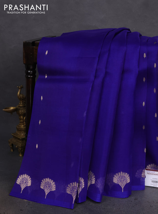 Banarasi organza silk saree blue with zari woven floral buttas and zari woven butta border