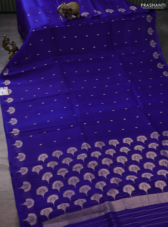 Banarasi organza silk saree blue with zari woven floral buttas and zari woven butta border
