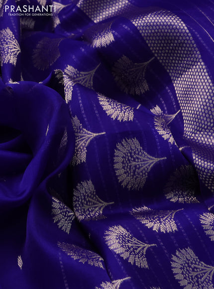 Banarasi organza silk saree blue with zari woven floral buttas and zari woven butta border