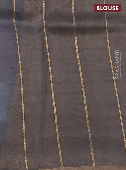 Banarasi organza silk saree grey and pastel blue with allover silver & gold zari weaves and zari woven piping boder