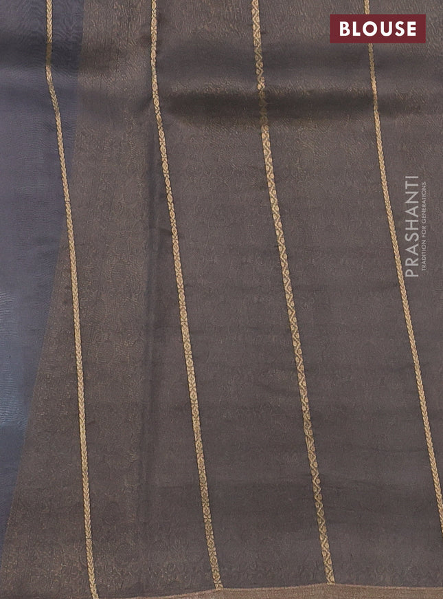 Banarasi organza silk saree grey and pastel blue with allover silver & gold zari weaves and zari woven piping boder