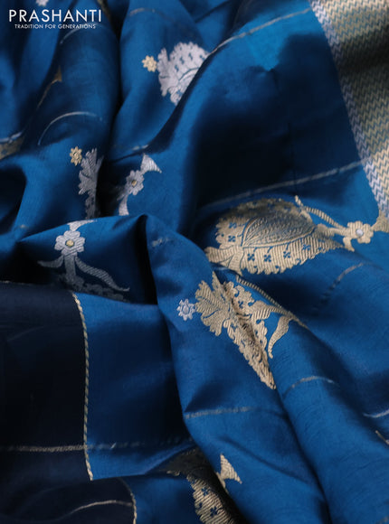Pure organza silk saree peacock blue and cs blue with allover zari checks and simple border