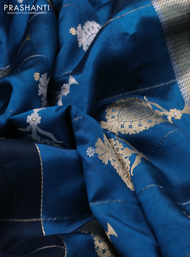 Pure organza silk saree peacock blue and cs blue with allover zari checks and simple border
