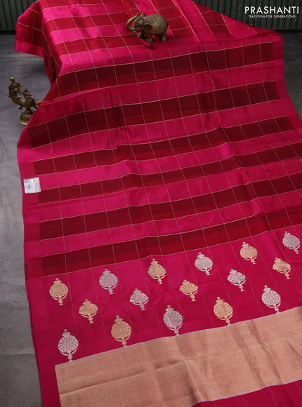 Pure organza silk saree pink and maroon with allover zari checks and simple border