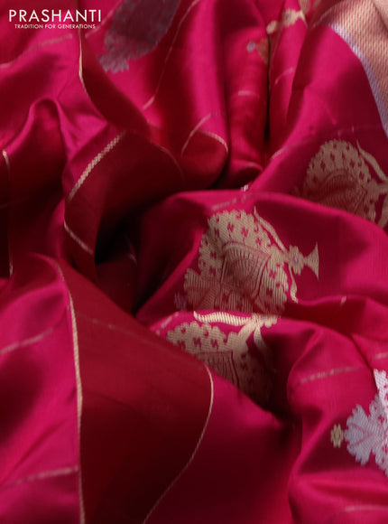 Pure organza silk saree pink and maroon with allover zari checks and simple border