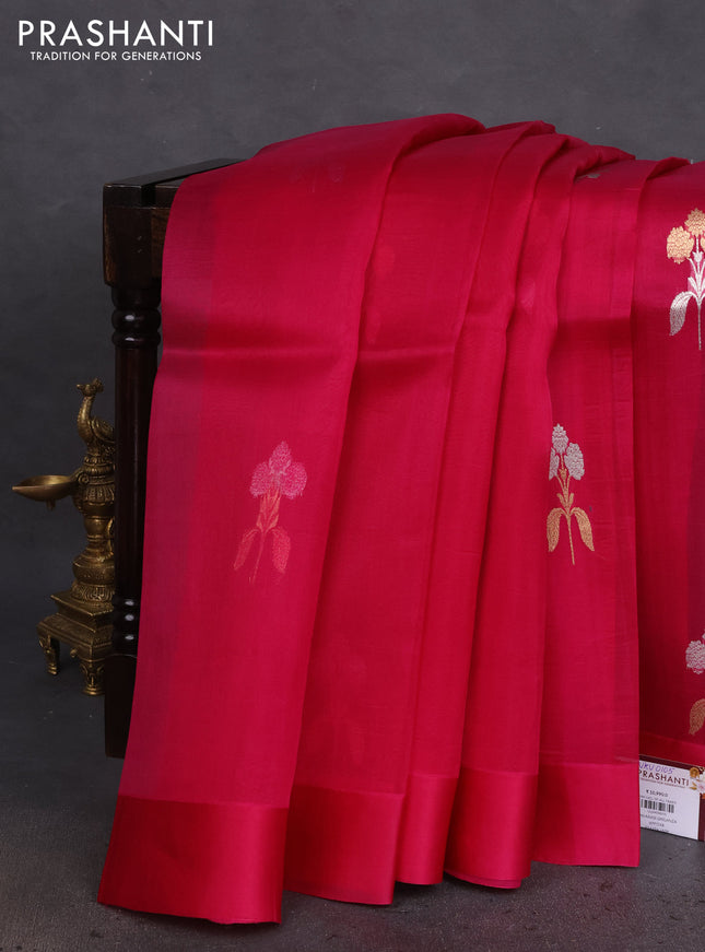Banarasi organza silk saree pink with zari woven floral buttas and simple border