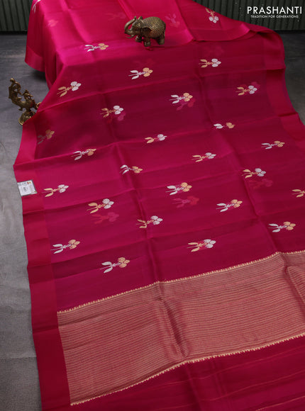 Banarasi organza silk saree pink with zari woven floral buttas and simple border