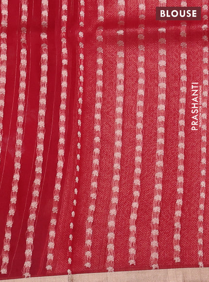 Banarasi organza silk saree maroon with allover silver & gold zari weaves and zari woven border