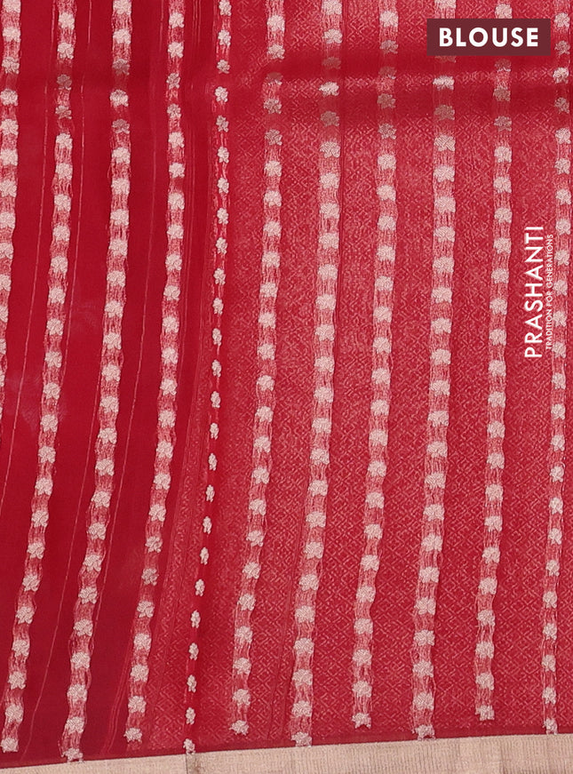 Banarasi organza silk saree maroon with allover silver & gold zari weaves and zari woven border