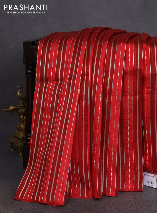 Pure organza silk saree maroon and red with allover zari woven stripes pattern in borderless style