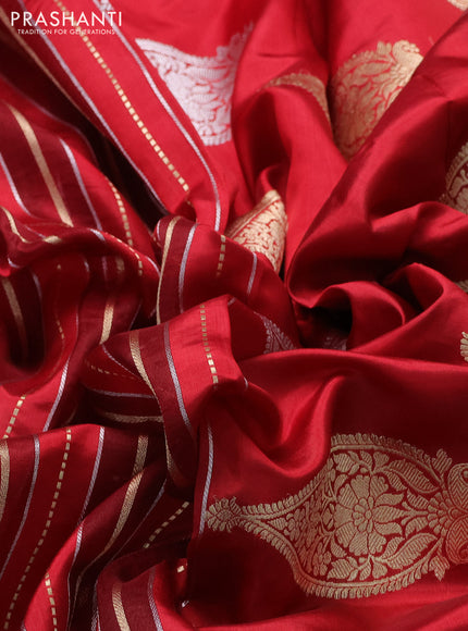 Pure organza silk saree maroon and red with allover zari woven stripes pattern in borderless style