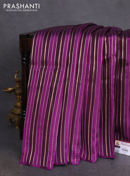 Pure organza silk saree violet and purple with allover zari woven stripes pattern in borderless style