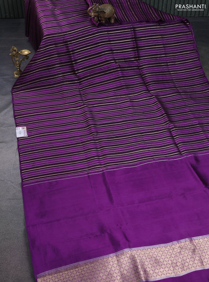 Pure organza silk saree violet and purple with allover zari woven stripes pattern in borderless style