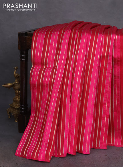 Pure organza silk saree pink with allover zari woven stripes pattern in borderless style