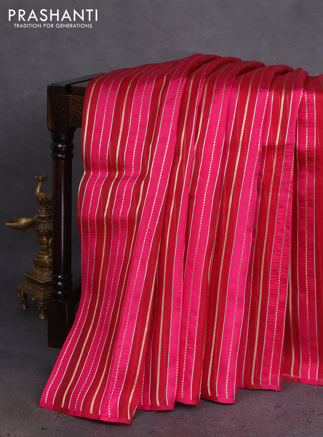 Pure organza silk saree pink with allover zari woven stripes pattern in borderless style