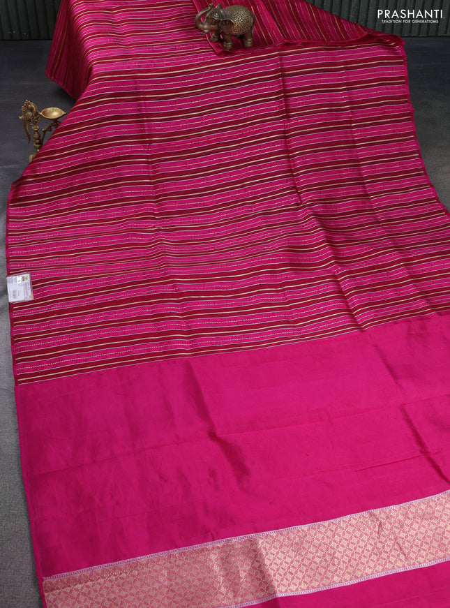 Pure organza silk saree pink with allover zari woven stripes pattern in borderless style
