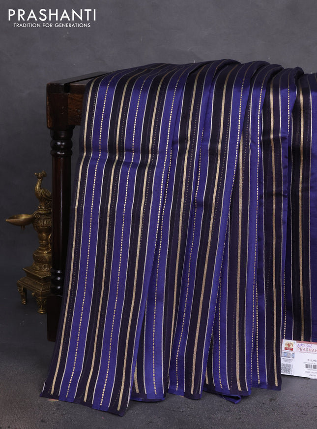 Pure organza silk saree navy blue and blue with allover zari woven stripes pattern in borderless style