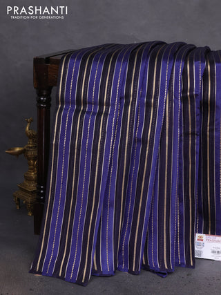 Pure organza silk saree navy blue and blue with allover zari woven stripes pattern in borderless style
