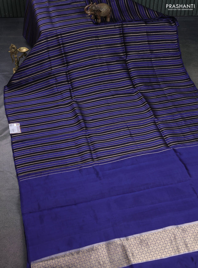 Pure organza silk saree navy blue and blue with allover zari woven stripes pattern in borderless style