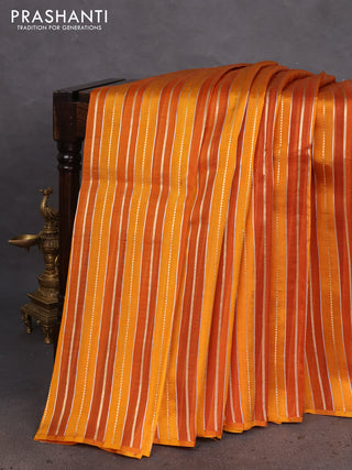 Pure organza silk saree dark mustard with allover zari woven stripes pattern in borderless style
