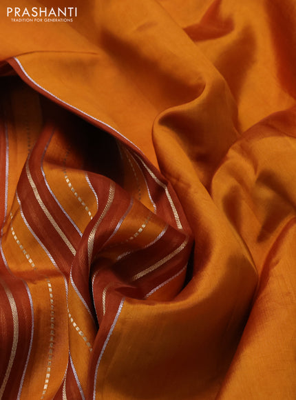 Pure organza silk saree dark mustard with allover zari woven stripes pattern in borderless style