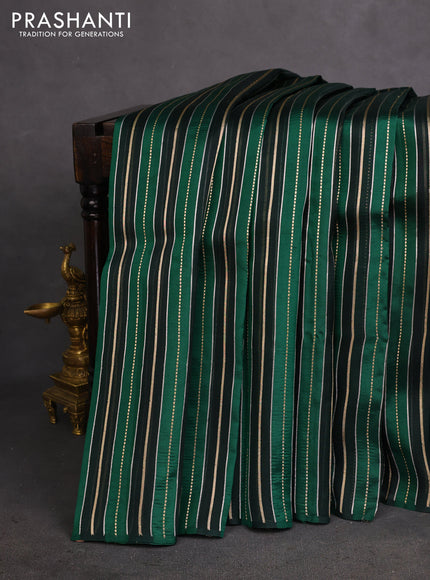 Pure organza silk saree bottle green and green with allover silver & gold zari woven stripe pattern in borderless style