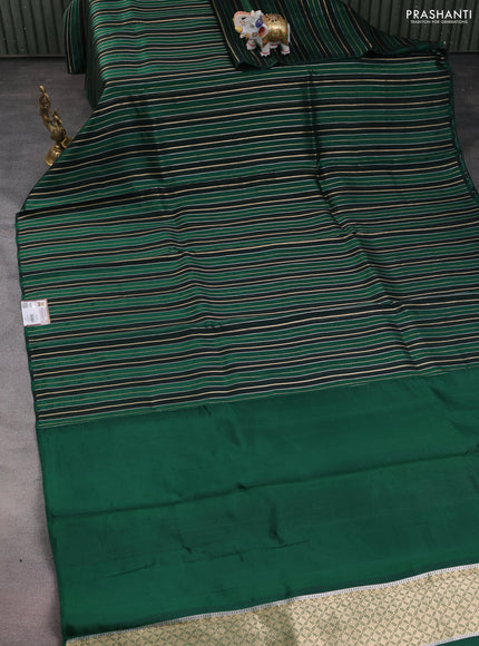 Pure organza silk saree bottle green and green with allover silver & gold zari woven stripe pattern in borderless style